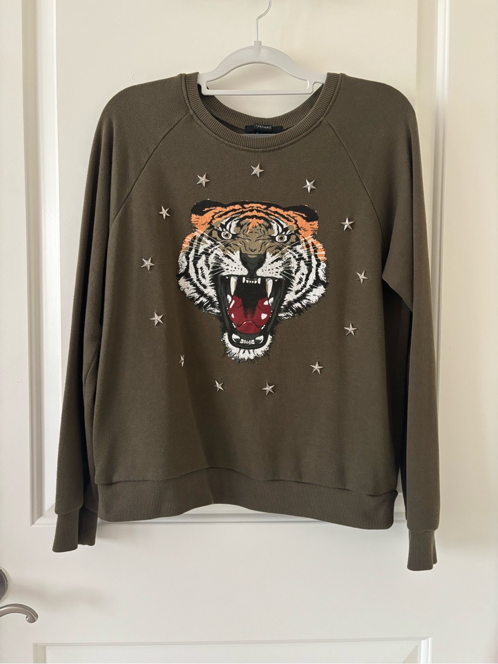 Forever 21 Studded Tiger Raglan Sweatshirt